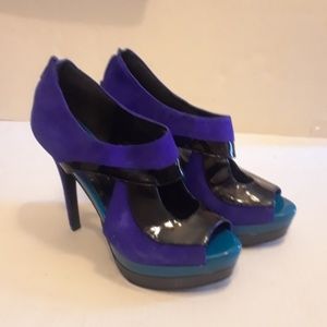 Jessica Simpson women turquoise/purple/black platform 5 inch heels size 6.5B